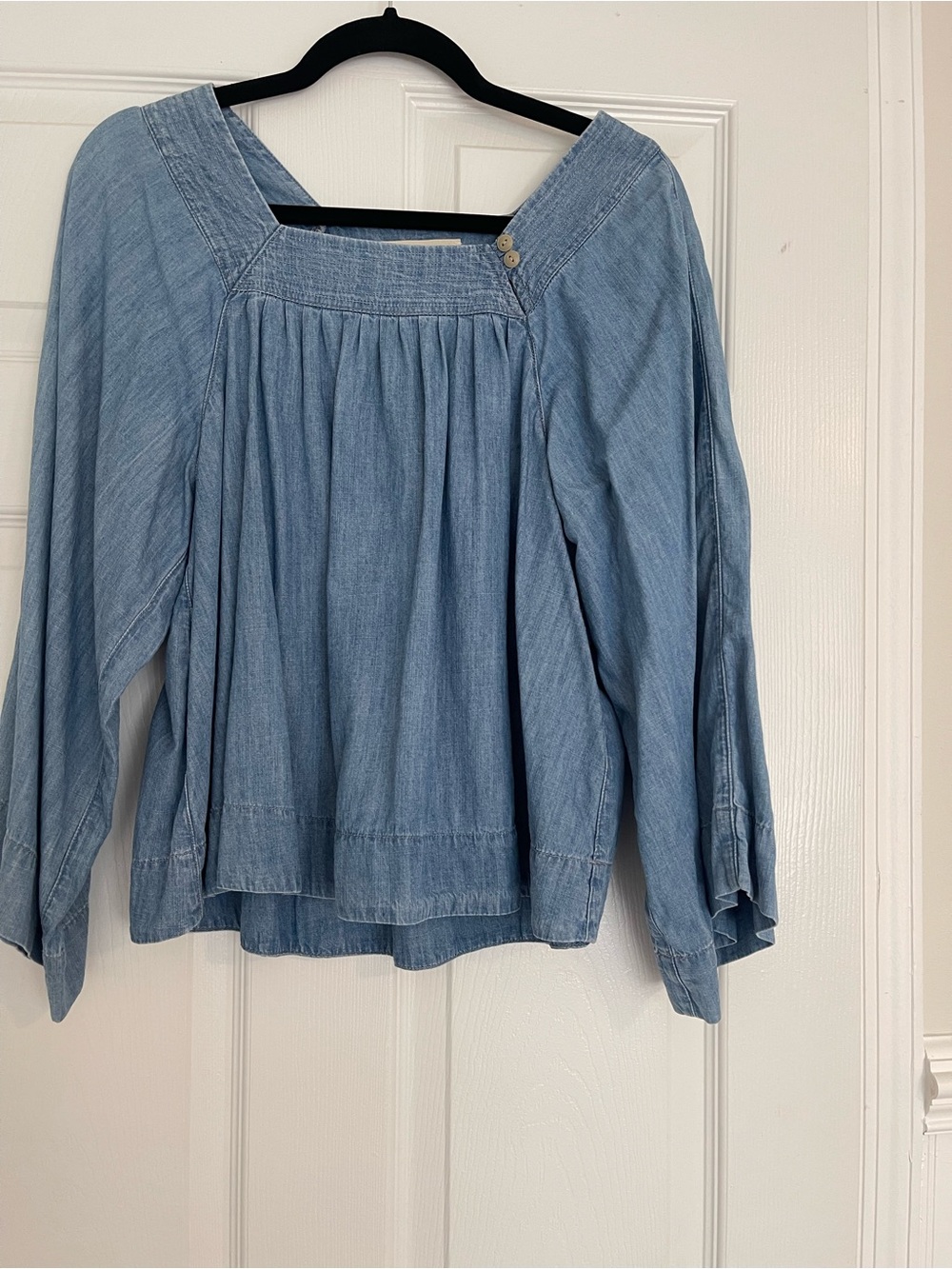 Madewell Light Denim Square-Neck Peasant Blouse